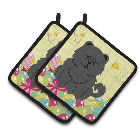 Carolines Treasures Easter Eggs Chow Chow Black Pair of Pot Holders BB6143PTHD